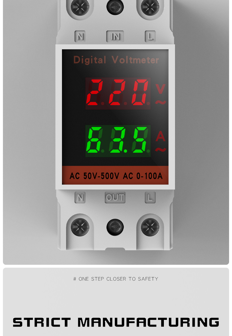 ZSC45-2042VA DIN Rail Single-Phase Digital Household AC Current and Voltage Meter Dual Display 220V/380V