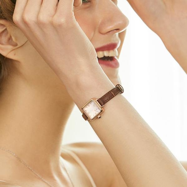Small Brown Leather Watch Womens Square Fashion Roman Watch Slim Belt