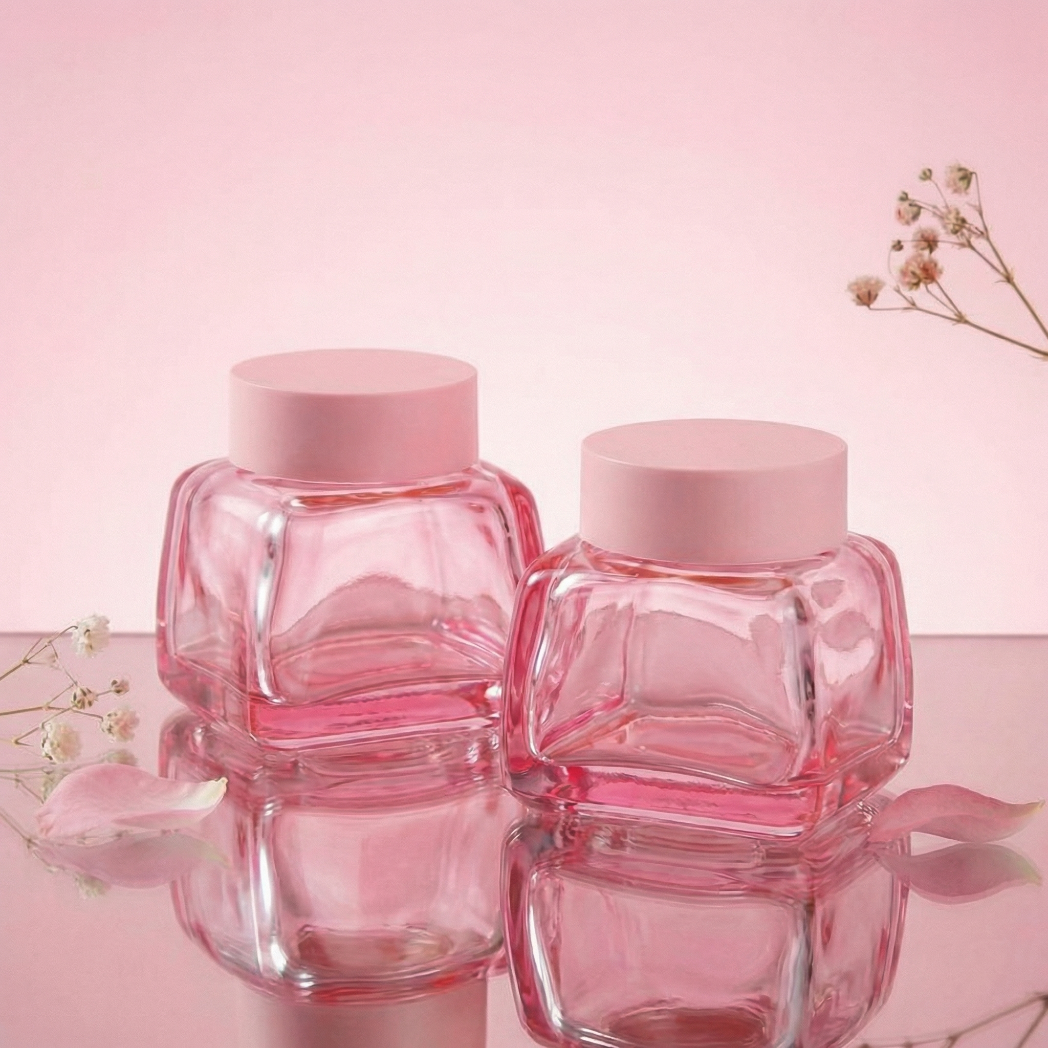 Empty Glass Cosmetic Jars 50g Square Lotion Cream Face Container