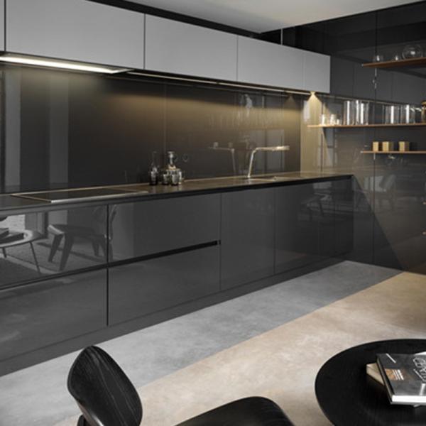 Modular Kitchen Cabinet with Quartz Stone Countertop and Lacquer Plywood Glossy Finish