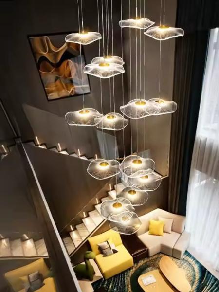 Modern Lotus Leaf Design LED Ceiling Acrylic Light Staircase Luxury Home Decorative Lighting Chandelier