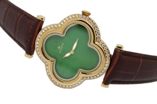 Green background Stainless Steel Watches with stones on bezel ladies wrist watch leather band