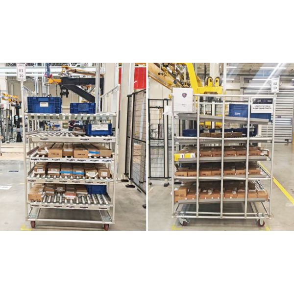 Third Generation Aluminum Alloy Lean Pipe Material Rack For Automotive Parts Lean Tube Trolley Rack For Auto Parts Storage and Transportation