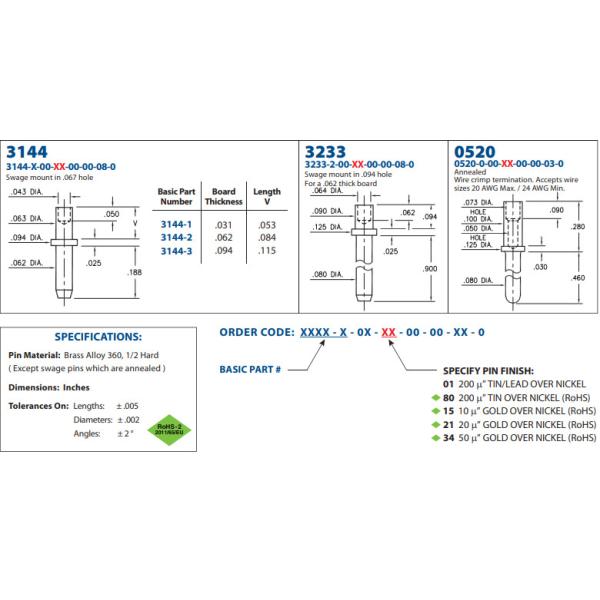 Терминал 3144-2-00-15-00-00-08-0 контактных разъемов для ПК CIRC 0.062DIA GOLD