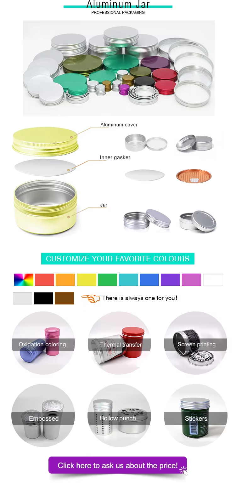 Reusable 5ml - 250ml Aluminum Jar Can Food Grade Metal Cosmetic Packaging Jar