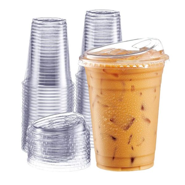 Disposable Custom Logo Printed Cold Coffee Cup  Plastic Cups with Sip Lids