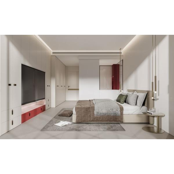 Acentos de color beige y rojo de acero inoxidable