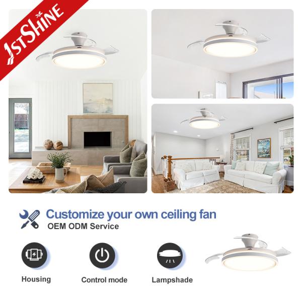 42 Inch Retractable Ceiling Fan Light with DC Motor and 6 Speed Remote Control
