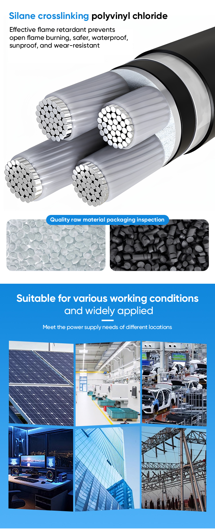 NA2XY AXV A2X Aluminum  Power Cable XLPE Insulation PVC Sheath Low Voltage Power Station Use