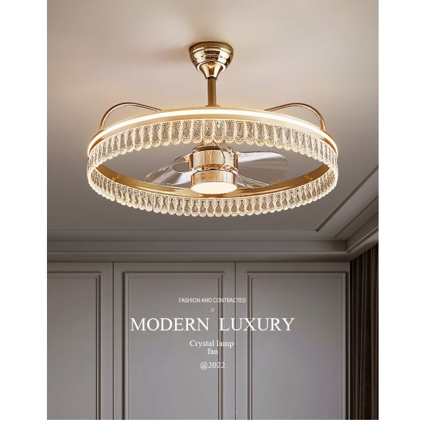 Modern Luxury Crystal Fan Lamp for Bedroom 2026 Trending Invisible Ceiling Fan LED DC Integrated Electric Wind Shaking Head