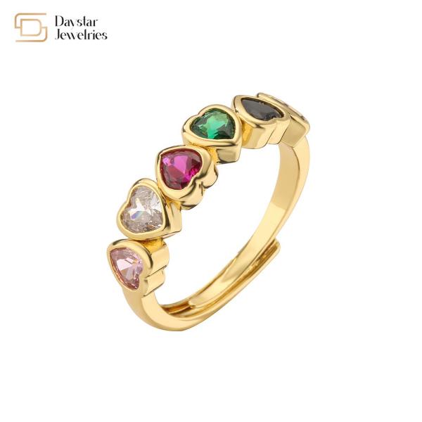 18k Gold Plated Heart Diamond Rings Adjustable Open Sweet Love Zircon