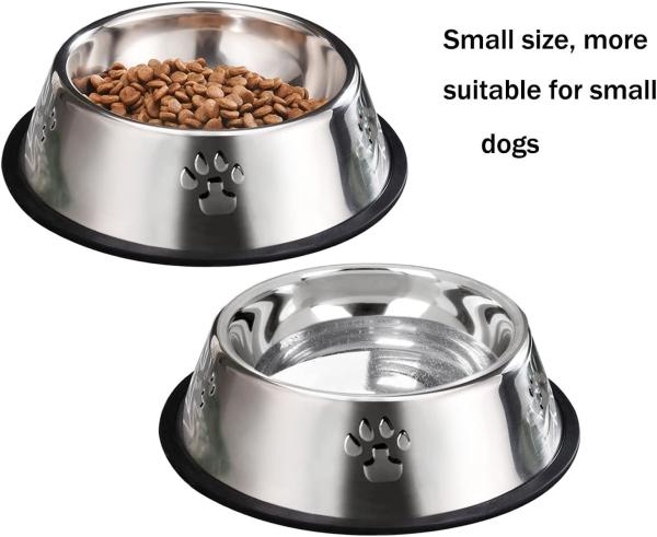 Stainless Steel Dog Bowls, Dog Feeding Bowls, Dog Plate Bowls with Rubber Base,Small Pet Feeder Water Bowls