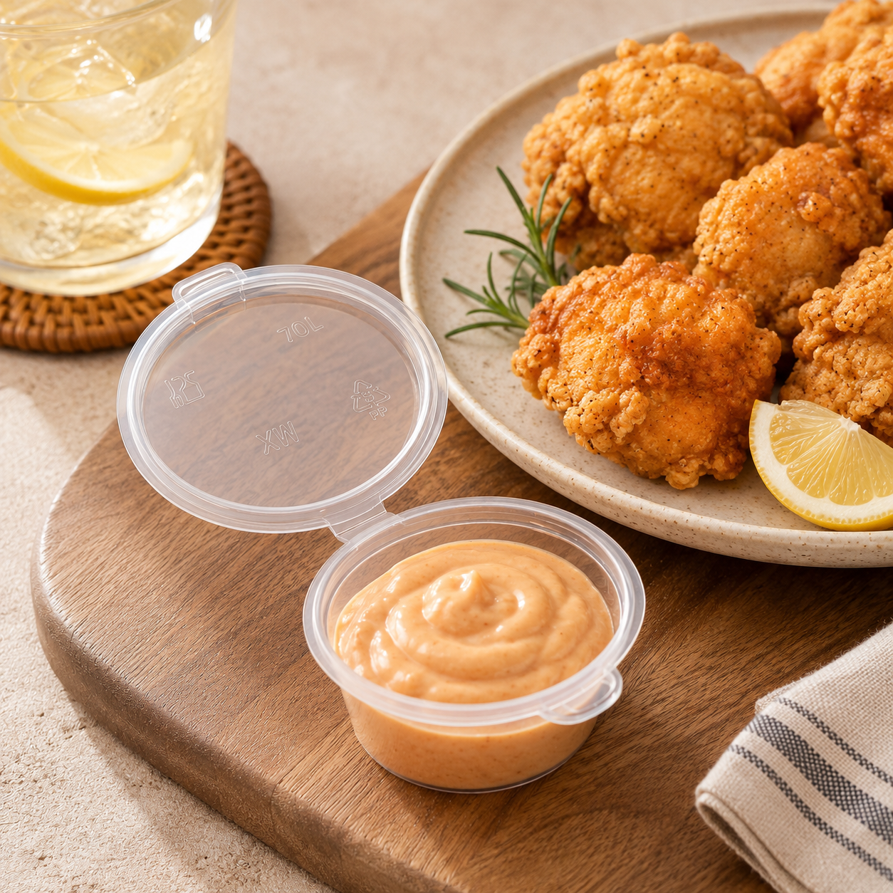 Mini Round 25ml Clear PP Takeaway Dip Cup With Lid Dipping Sauces Dressing