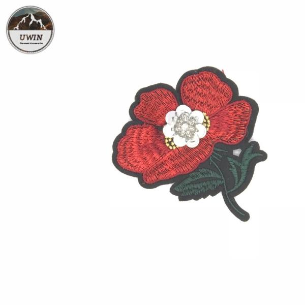 Hand-made Fabric Embroidery Patches,Red Rose Embroidery Patch#C10003