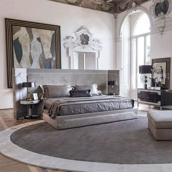 3.2x2.2m Luxury Italian Bedroom Sets , Matted Leather Modern King Size Platform Bedroom Sets