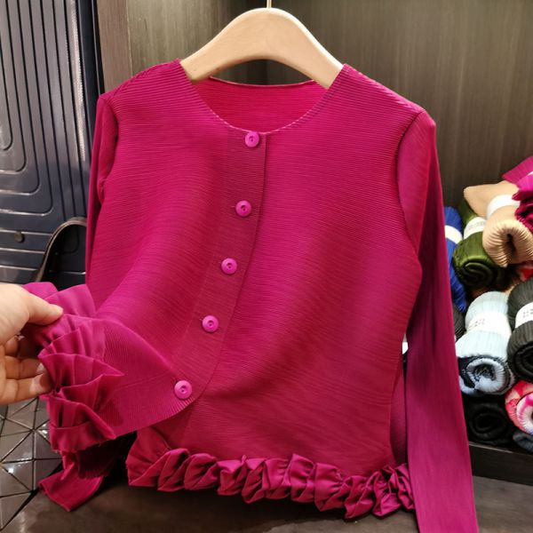 High-End Women's Casual Cardigan Long-Sleeved Spring New Jacket Loose Neck Fungus Hem Design Single Breasted Polyester Lining