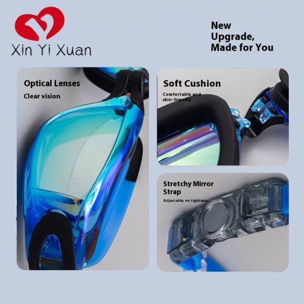Customized processing of men's and women's waterproof swimming goggles for adults. Professional anti-fog electroplated swimming goggles. High-definition swimming goggles for wholesale.