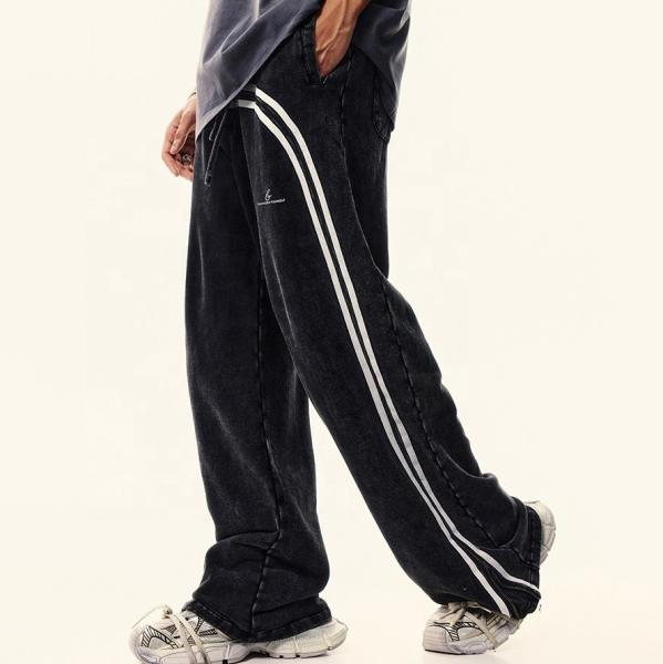 Roupas de rua personalizadas de algodão Francês Terry empilhados Flare Sweatpants Corredores com lavagem de ácido