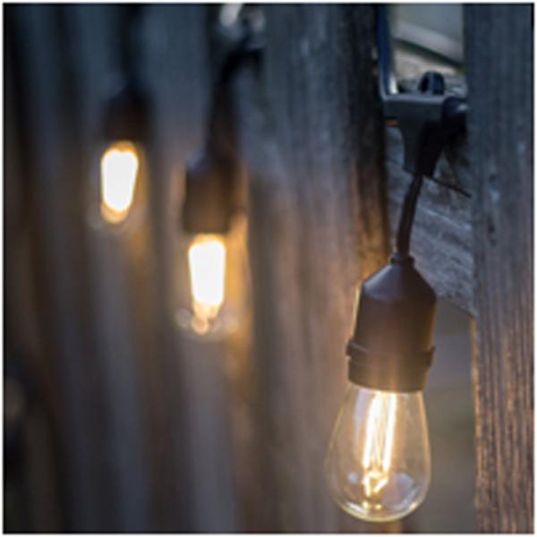 cafe patio hanging outdoor waterproof globe led string lights with metal shades ilamptech
