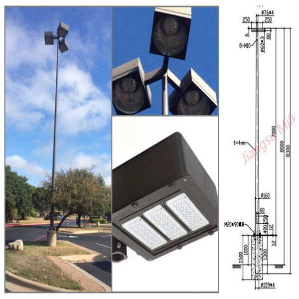 17m Galvanized Painted 400W Round Solar Philippines Street Lighting Poles Price For Road / Highway