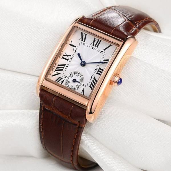 Vintage Square Face Luxury Women'S Watch Pin Buckle Quartz Movement