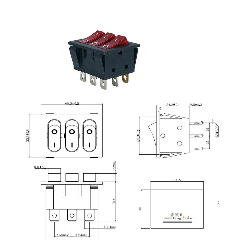 16A 250VAC/20A 125VAC дальше с перекидного переключателя цвета