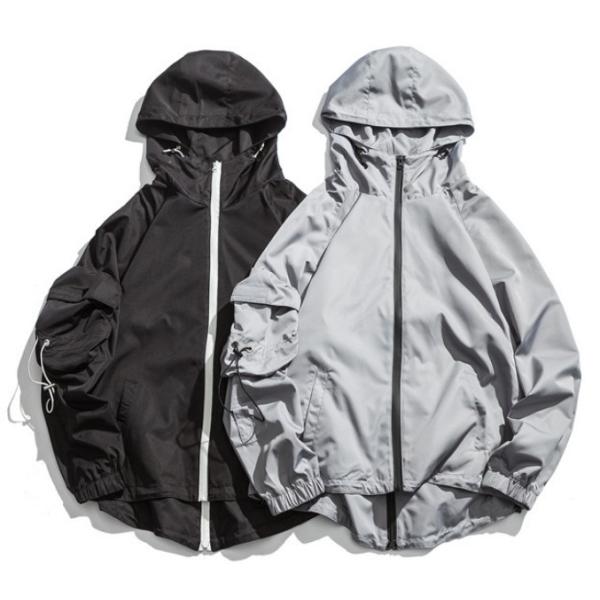 Chic Mens Hooded Zip Up Jackets , Anorak Pocket Nylon Hooded Windbreaker