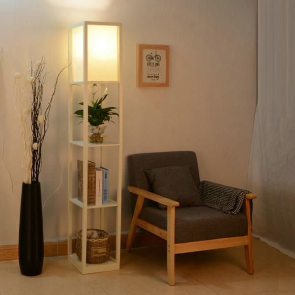 Modern LED Decorative Wooden Loft Floor Lamp Black White shelf floor lamp(WH-MFL-113)