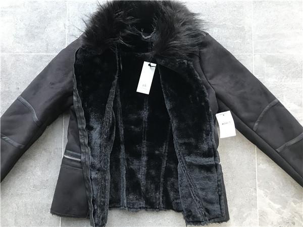 Ladieswear Black Zip Through Suede Bonded Jacket With Fur Collar FAK18CA3695