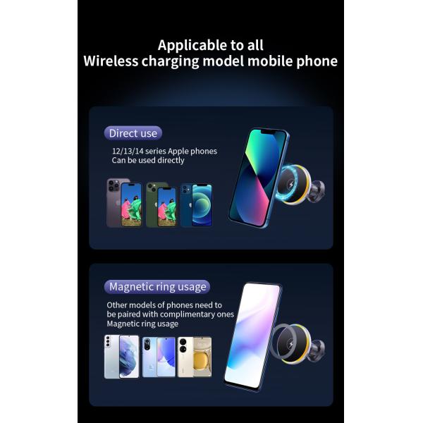 15W Magnetic Car Holder with Magnetic Wireless Charging Silver/Grey Color