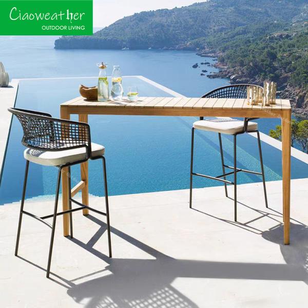 Outdoor Garden Aluminum Frame Rattan Bar Stool Chair for Hotel Courtyard Patio Furniture