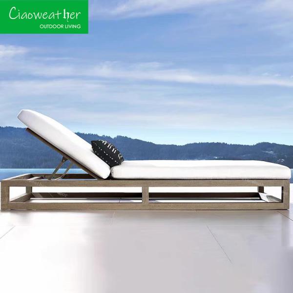 Outdoor Villa Hotel Garden Terrace Wooden Bed Lounge Chair with Solid Wood Style and Mail Packing