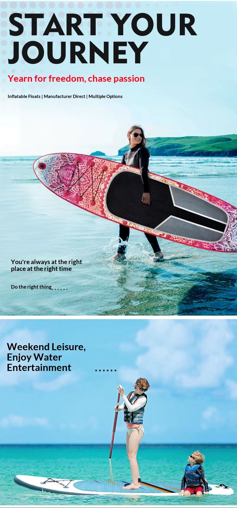 Factory Supply Inflatable PVC SUP Board for Water Yoga & Stand-Up Paddle Surfing Adult Use with Accessories