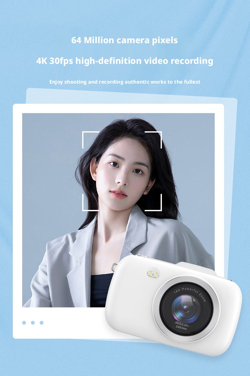 4K 64MP Optical Zoom Digital Camera 16x Electronic Image Stabilization HD Screen Auto Focus Smile Capture Compact Portable