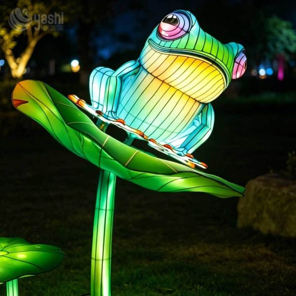 Waterproof Glowing Frog Lotus Leaf LED Animal Sculpture Lantern Outdoor Landscape Decor for Mall Garden Park Light Festival