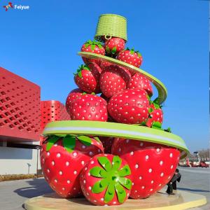 Customized Resin Fruit Statue Outdoor Decorative Fiberglass Strawberry Sculpture