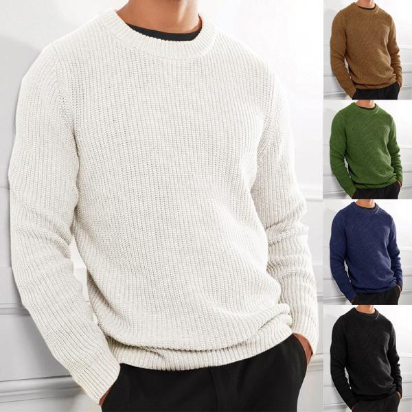 XMAMLON RTS Winter Sweater Men's Anti-wrinkle Knitted Jumper with Solid Color Design