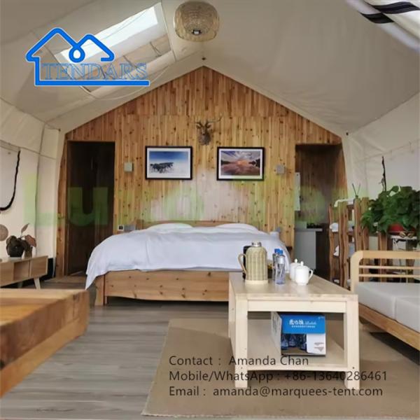 Camping personalizado de parede de vidro de lona ao ar livre Loja Polígono Tenda com banheiro