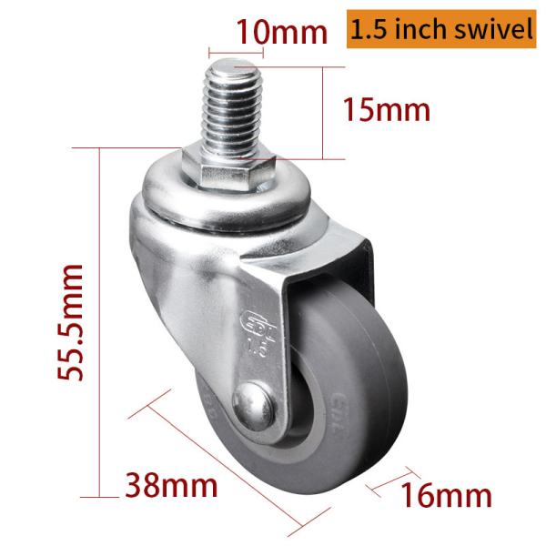 EDL Mini Caster Wheels 1.5 pulgadas 30Kg TPE por movimiento silencioso giratorio y freno