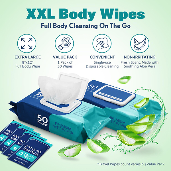 Custom 50pcs/bag XXL Elderly Body Care Cleansing Wipes