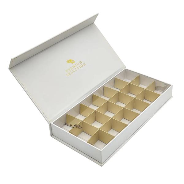 Custom Luxury Rigid Fancy Gold Foil Estampado Logotipo Cuadrado Rectángulo Caramelo Caja de embalaje de chocolate con inserción