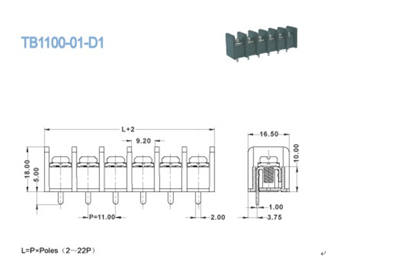 Соорудите 11.00mm 300V 30A 2 - блок силы терминального блока барьера 22P терминальный