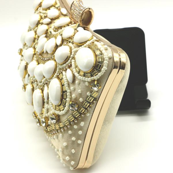 Diamond Beige Clutch Evening Bag , Women Evening Handbag Inlaid Pearl ODM
