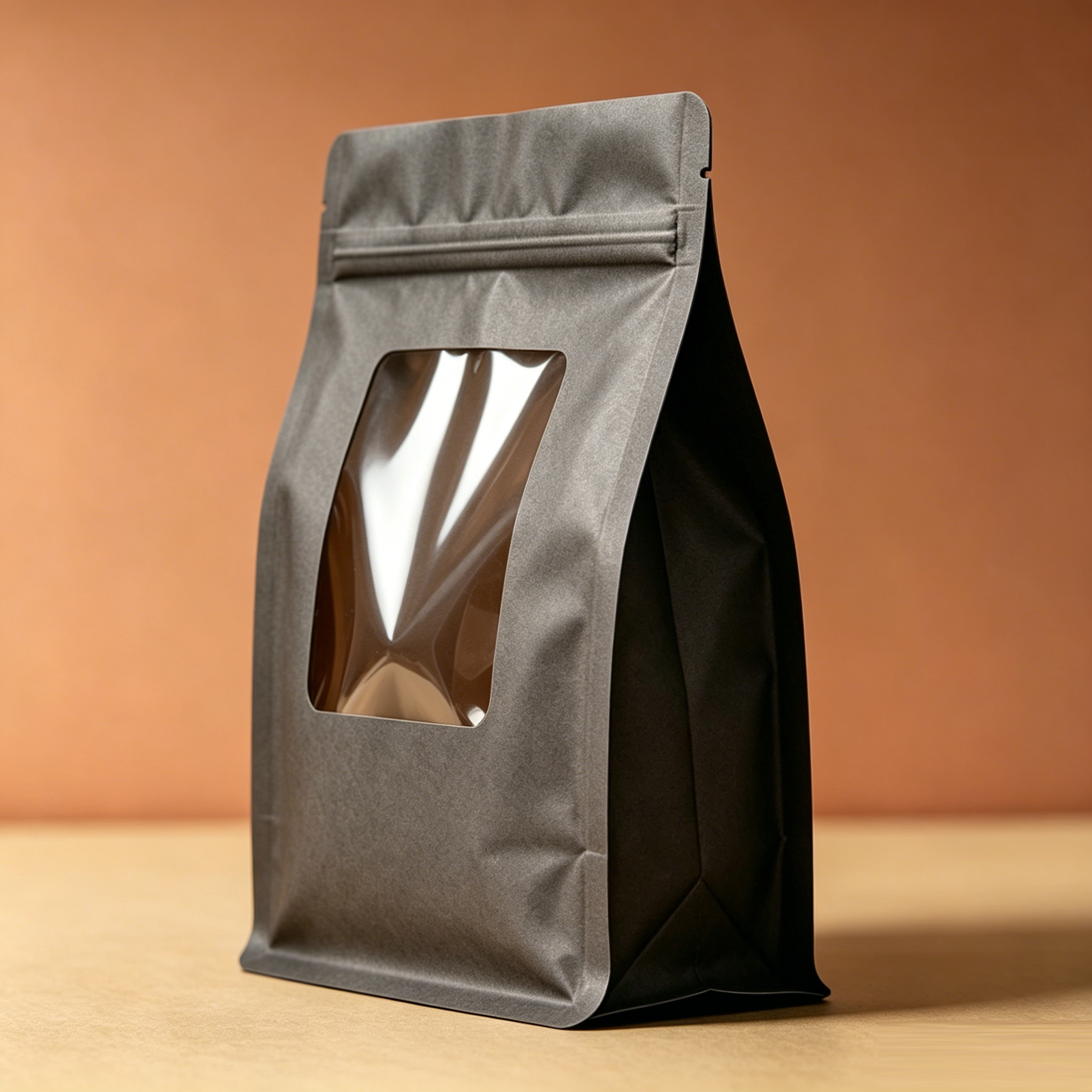 Custom Printed 500g Matte Black Kraft Stand‑Up Coffee Pouch with Window | High‑Barrier Packaging for Whole Bean Coffee