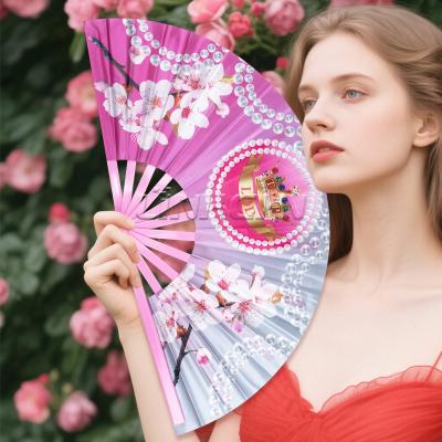 New Arrivals Custom Logo Printed Large Folding Bamboo Hand Fan Portable Clacking Hand Fans for Festival Dance Gift