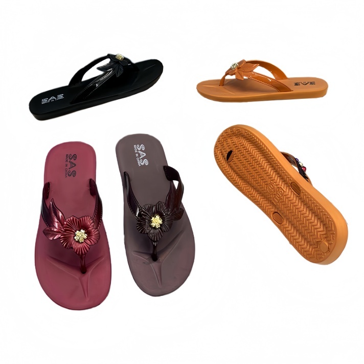 EVA Women Solid Color Flip Flops With 3D Flower Accent And Brand Mark