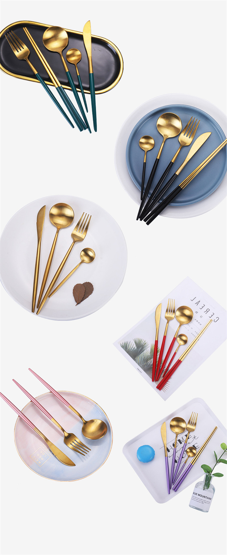 Flatware кухни черного золота SS304 устанавливает нержавеющую сталь набор Silverware 6 частей