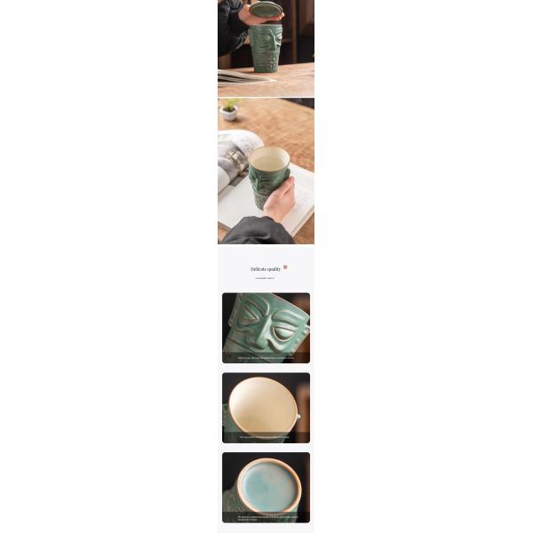 Sustainable Office Coffee or Business Gifts Sanxingdui Ceramic Mug with Lid and Spoon