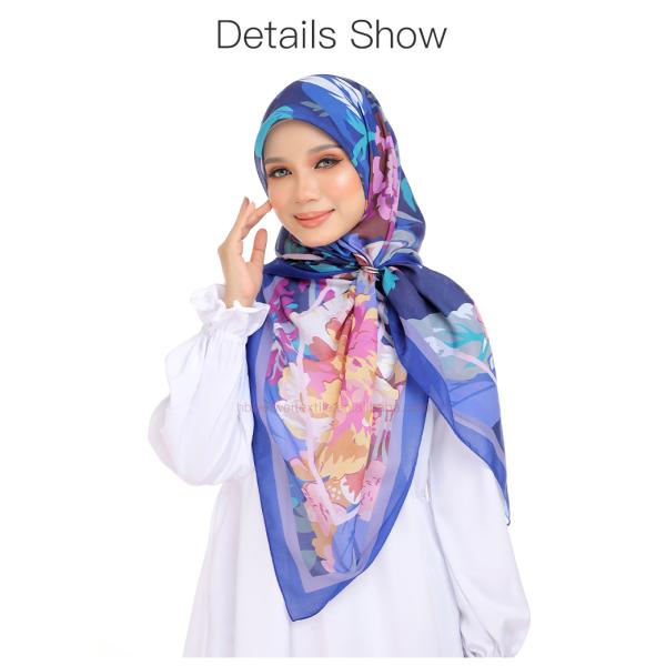 High Quality Trendy Heavyweight Hijaab Tudung Bawal Square Scarf Chiffon Printed Floral Scarf Muslim Hijab