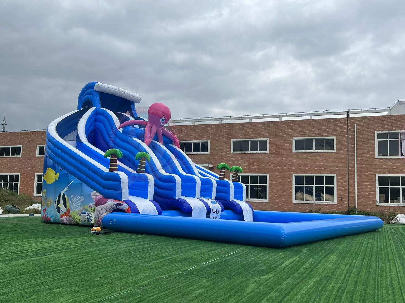 Outdoor Inflatable Water Slide With Pool Custom Cartoon Sea Animal Theme for Family Activities Summer Festivals and Commercial Recreation Projects